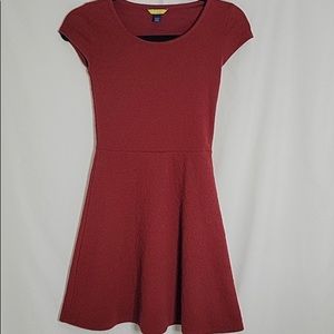 Prince & Fox XS Dark Red Textured Pattern Fit and Flare Skater Dress